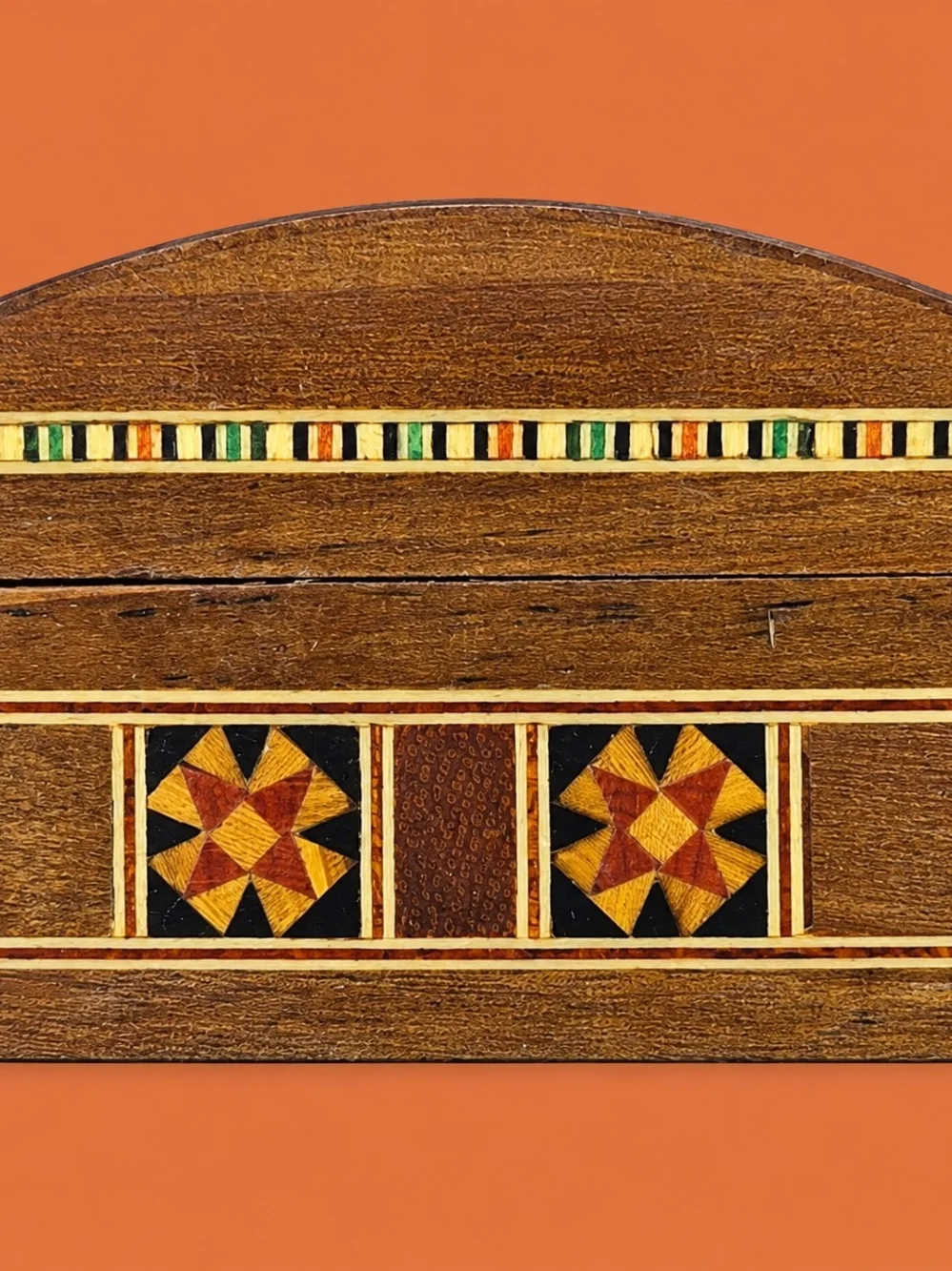 Vintage 1976 Mosaic Marquetry Inlay Wood Jewelry Trinket Box Handcrafted